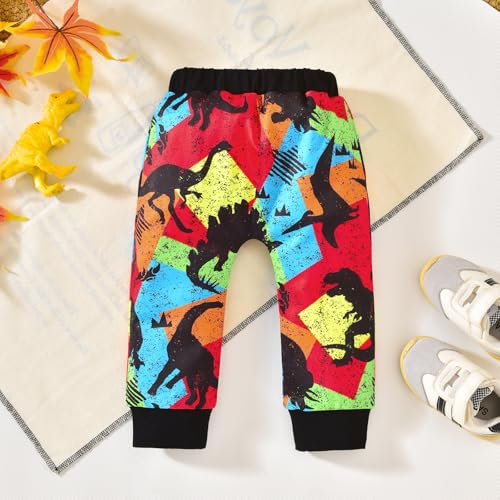 Image of HINTINA Baby Boys Dinosaur Long Sleeve Hoodie Tops Sweatsuit Pants Winter Outfit Set