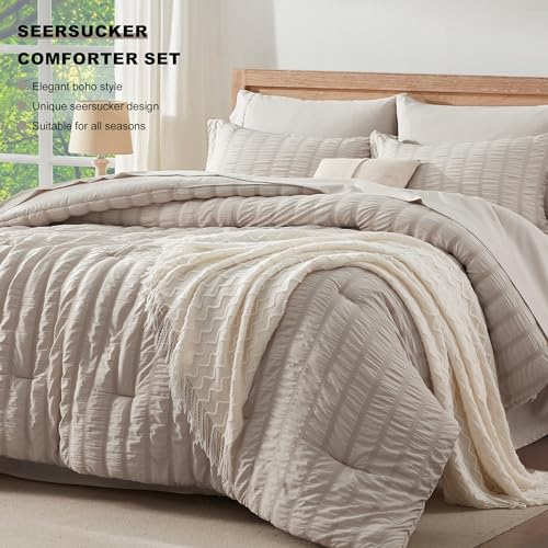 Hhgoly Full Size Comforter Set Beige Seersucker Bed In A Bag thumb #1