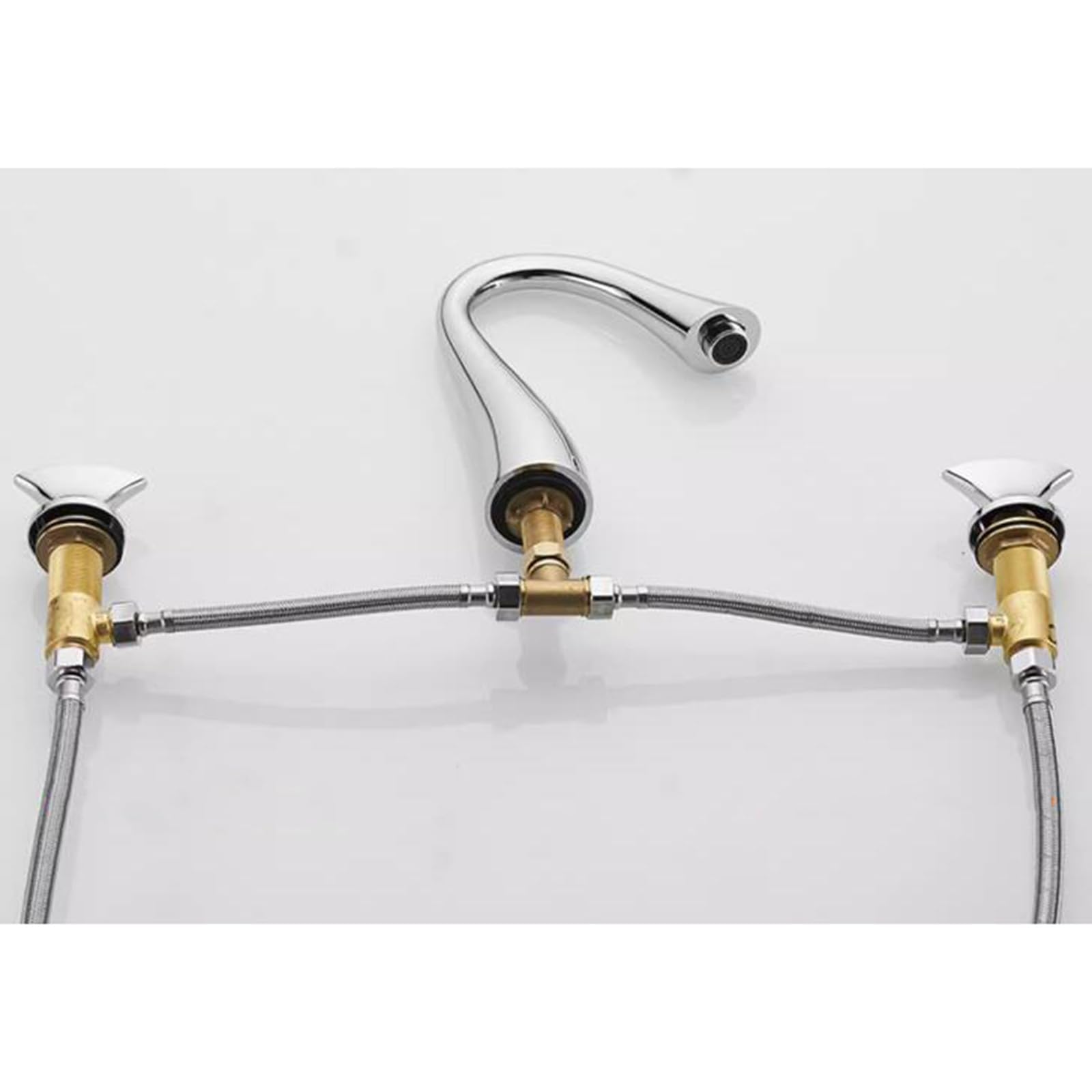 Grifo Lavabo 3 Orificios, Grifo de Lavabo 3 Orificios Cromo Grifería de Baño Agua Fría y Caliente Bimando Latón Griferia Lavabo-Cromo