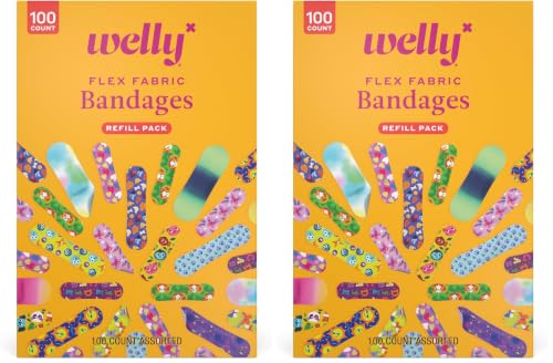 Image of Welly Bravery Badge Value Pack | Adhesive Flexible Fabric Bandages | Assorted Shapes and Patterns for Minor Cuts, Scrapes, and Wounds - 100 Count (Pack of 2)