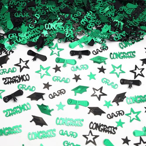 Image of Green and Black Graduation Confetti 2026, 1000 Pcs Congrats Grad Confetti Class of 2026 Party Table Centerpiece for Graduation Party Decorations