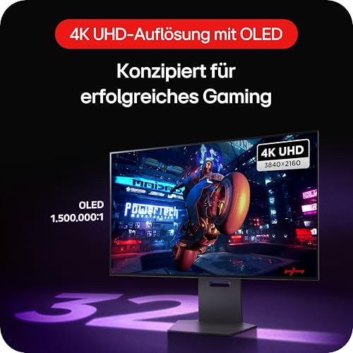 LG Ultragear™ 32GS95UX-B.AEU (32 Zoll) 4K UHD OLED Gaming-Monitor, 240Hz/480Hz, AMD FreeSync™ Premium Pro, DisplayHDR™ True Black 400, Pixel Sound, 2X HDMI 2.1, Grau