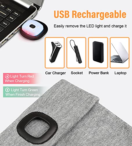 Deilin Upgraded Unisex Led Lighted Beanie Hat, Rechargeable Adjustable Brightness Headlamp Winter Led Hat Light(Black+Grey) #TOP5