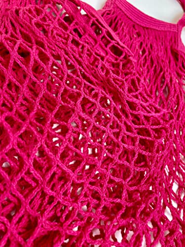 Modo Reusable (2 Pack) String Cotton Net Shopping Bags 1 Short & 1 Long Handle Bag Multipurpose Toys Storage (Bright Pink) - Image 2