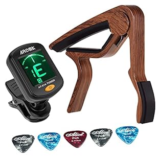 Compact size clip-on tuner for chromatic /acoustic guitar / electric guitar / bass / ukulele / violin / mandolin. One-button operation, easy and convenient to use. LCD display, 2 colors backlight: green- in tune, white- out of tune. LCD Display with ...