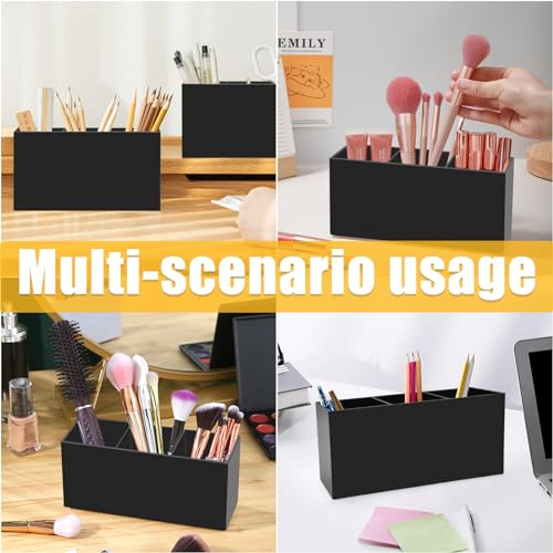 Image of Cerpourt Black Makeup Brush Organizer,Acrylic Cosmetic Brushes Storage Holder with 3 Slots,Pencil Pen Holder for Desk,Desk Organizer and Accessories for Vanity