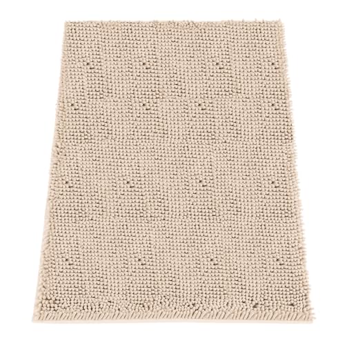 Image of Absorbent Dog Door Mat for Muddy Paws, 72 inch x 48 inch Chenille Indoor Mats for Entryway, Trap Dirt Front Door Mat Indoor Entrance Washable Non Slip Soft Beige