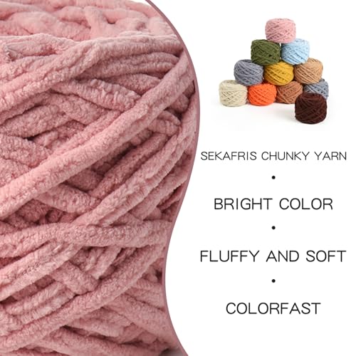 Image of 3 Pack Fluffy Chenille Chunky Yarn for Crocheting 100g(65.6yd) - Baby Yarn for Crocheting Soft - Velvet Yarns for Crochet Blanket - Amigurumi Crochet Yarns(Dark Pink
