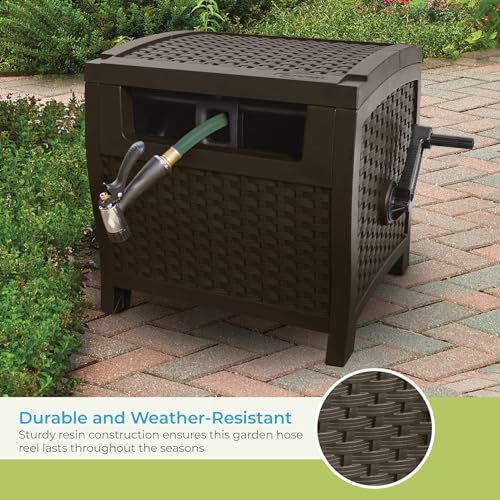 Suncast 175 ft. Wicker Style Resin Hose Hideaway with Hose Guide, Java, Made in the USA - image 4