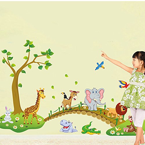 Image of Oren Empower Self Adhesive Jungle Animals Wall Sticker /Waterproof Peel & Stick PVC Vinyl Animal Theme Beautiful Wall Sticker for Bedroom, Living Room, Dining Hall, Master Room - 120 X 90 Cm