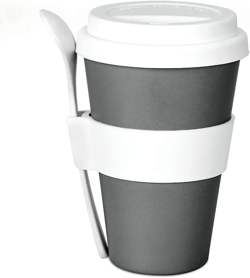 Bamboo Fiber Coffee Cup with Lids, Reusable Travel Mugs with Silicone Sleeve, Eco-friendly and Portable To Go Takeaway Mug with Stirring Spoon BPA Free 16oz(470ml)