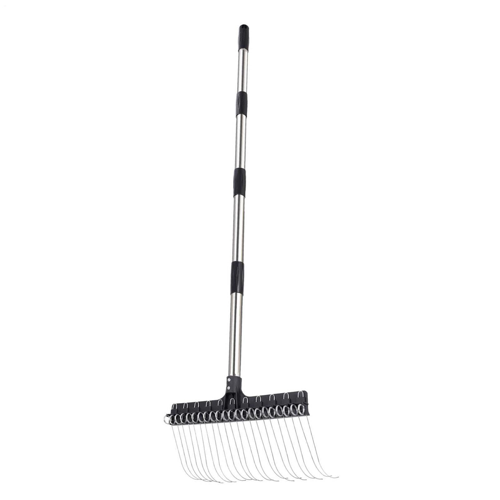 Premium Gartenrechen mit verstellbarem Teleskopstiel (98–160 cm) – Ergonomischer Rasenrechen aus Edelstahl & Federstahl – Stabiler Laubrechen & Laubbesen für Blätter, Moos, Rasenfilz und Hofpflege
