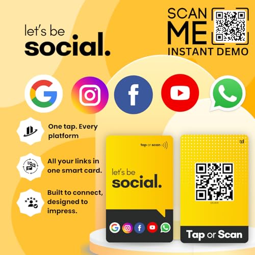 Image of Social Media Card | NFC & QR Enabled | Connect Review, Instagram, Facebook, YouTube, Whatsapp & More | Share Bio Link Instantly | Boost Reach | No App Needed