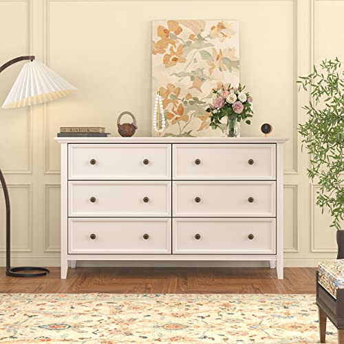 Ikeno 6 Drawers White Dresser, Modern Solid Wood Chest Of Drawers, White Dresser For Bedroom Room (White) #TOP1
