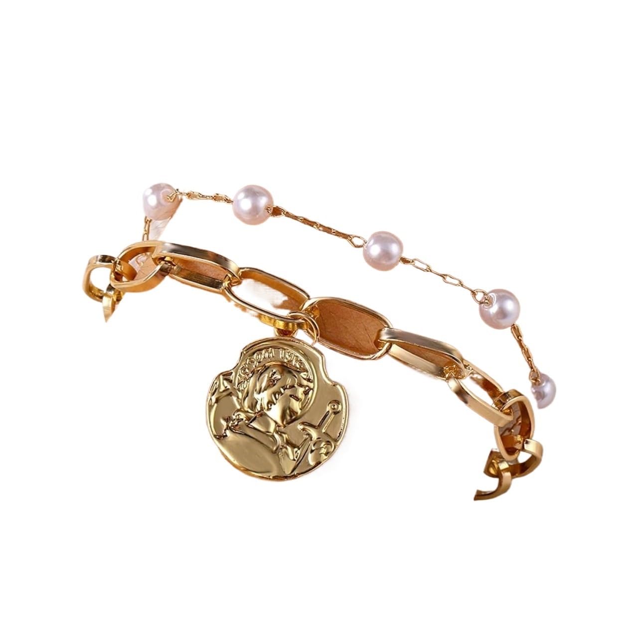 BCJMKDX bohemian bracelet, New Bohemian Gold Pearl Beads Bracelet Chains Multilayer For Girls Punk Jewelry