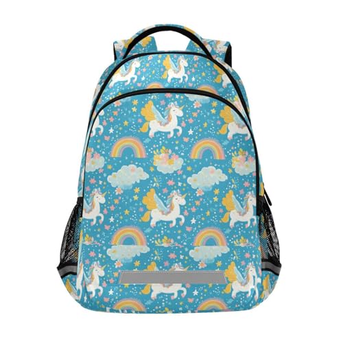 KLL Cartoon Blue Unicorns Designed backpack for kids travel with chest strap bookbag for student mochilas para ni?as de 12 a?os