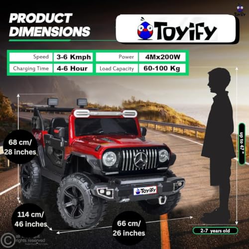 Image of Battery Operated Jeepss for Kids 1 to 8 Years 4x4 | Ride on Toy Electric Kid Car with Light, Music Player | Remote Control, Manual Steering | Electric Battery Cars | Baby Big Car (Benz-Red)