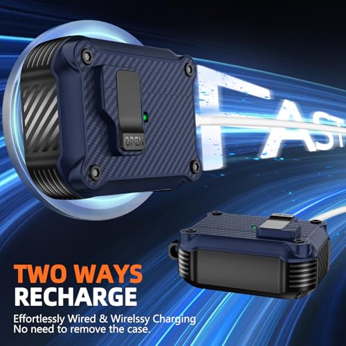 Image of Pohgelan Compatible with AirPods Pro 3 Case Carbon Fiber Texture(Blue) | Magnetic Automatic Lock with Cleaning Kit,Compatible with Magsafe