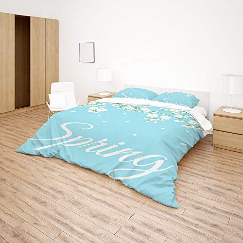 Housse de couette branches de fleurs bleu et taie d'oreiller en textile supérieur durable - 5
