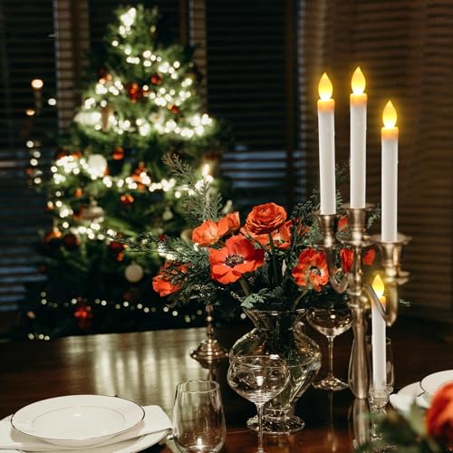 Velas LED con candelabro plateado y mando para ventanas 7
