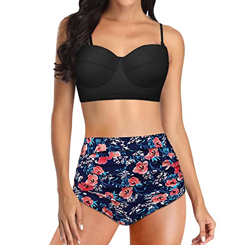 Tankini femme taille haute bleu S | Maillot de bain 2 pièces shorty gainant piscine