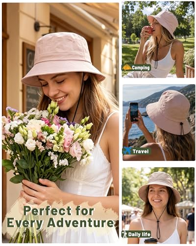 Image of Water-Resistant Bucket Hat for Women Men Rain Hat UPF 50+ Boonie Sun Hat Foldable Summer Floppy Fishing Safari Hats