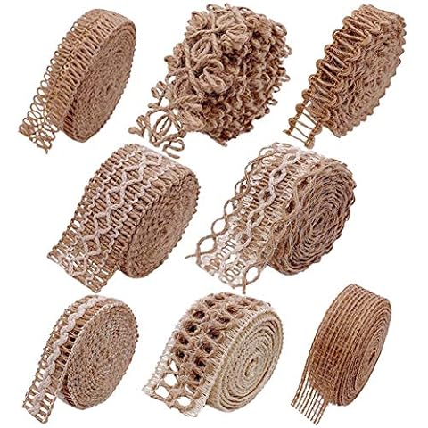 Burlap Ribbons,8 Rolls Burlap Lace Burlap Wedding Ribbon Natural Jute Rope Twine String for Crafts Gift Wrapping Wedding Party Home Decoration(17.6 Yards) Cover