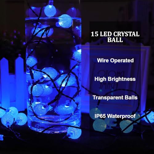 Image of fizzytech 15 LED Decorative Crystal Ball String Lights, 3 Meter Fairy Lights for Bedroom, Diwali, Christmas, Party & Home Decoration (Blue)