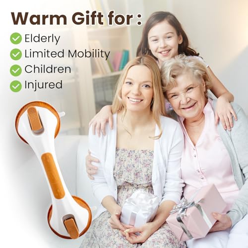 Image of TAILI Grab Bars for Bathtubs and Showers 2 Pack Suction Grab Bar, Heavy Duty Shower Handle Removable Bath Handrails for Seniors and Elderly, Bathroom Safety Grip No Drilling Waterproof, Wood Grain, G9