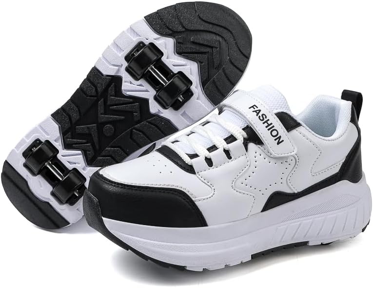 Roller Shoes, Children, 4-wheel Type, For Boys, Girls, Wheel Shoes, White, Black, Roller Skating, Popular, Roller Shoes, Juniors, Leather, Removable, Birthday Gift, Halloween Christmas Gift