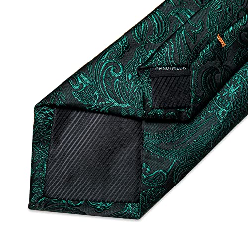 Image of DiBanGu Silk Floral Ties for Men Woven Paisley Necktie and Tie Clip Handkerchief Cufflinks Set for Party Wedding
