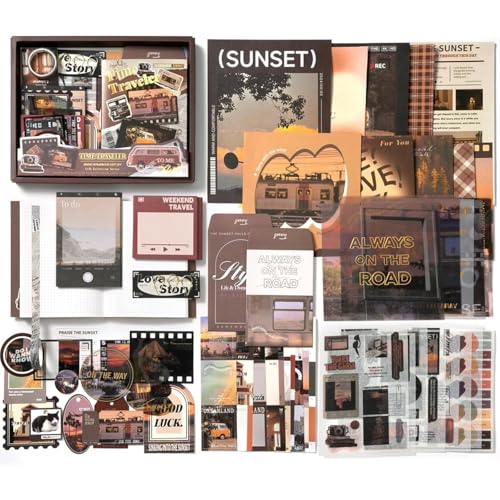 Image of VOTDOT Paper Junk Journal & Scrapbook Kit, Scrapbooking Supplies Kit with Creative Decor Journaling Supplies, Stationery, Stickers, A6 Grid Notebook with Graph Ruled Page Gift for Girl (Time Traveler)