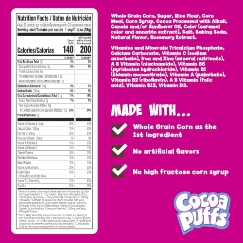 Image of Cocoa Puffs, Chocolate Breakfast Cereal with Whole Grains, Giant Size, 25.8 oz