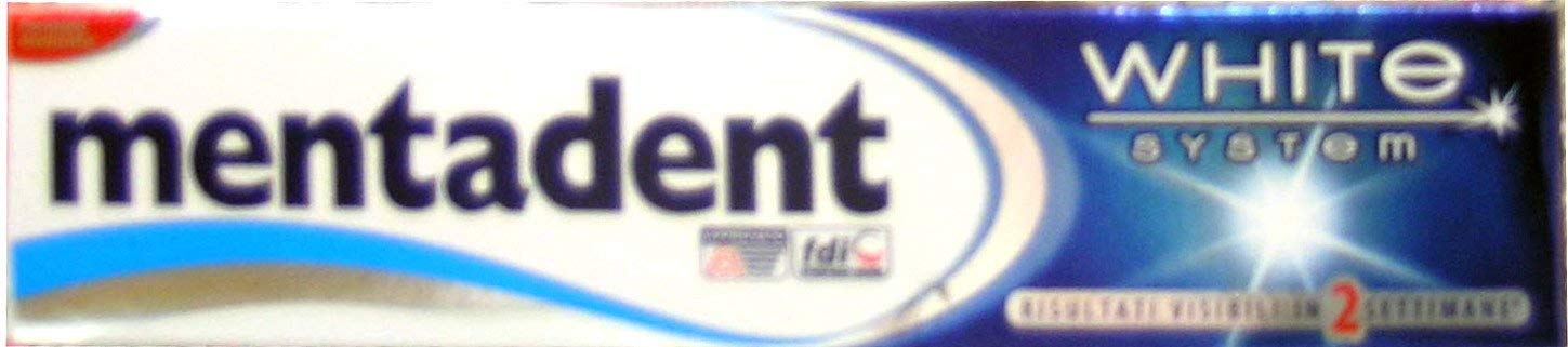 MENTADENT 24 x Dentifricio White System Classico 75 Ml, Pasta, Non aromatizzato, Adulti, Sbiancante e rinforza lo smalto, 1800 millilitri, Tubetto con cap, per uso esterno