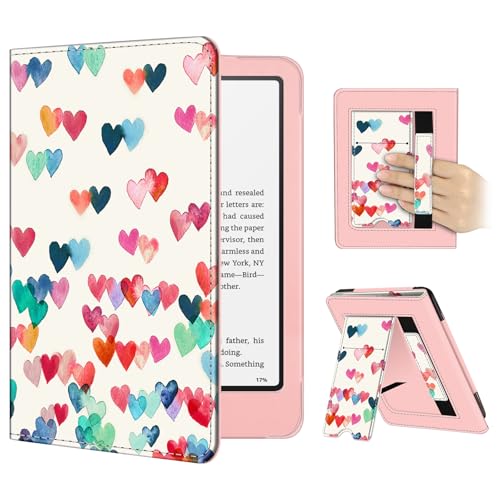 Image of Fintie Case for 7 inch /6.8 inch Kindle Paperwhite(12th /11th Generation-2024 /2021) and Kindle Colorsoft Signature Edition -Slim Foldable Stand Cover Auto Wake /Sleep for Paperwhite 2024, Raining Hearts