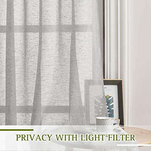 NICETOWN Sheer Linen Bedroom Window Curtains 84 inches Length, Grommet Privacy Semitransparent Light Filtering Flax Sheer Window Treatment for Living Room, Grey, W52 by L84, 1 Pair
