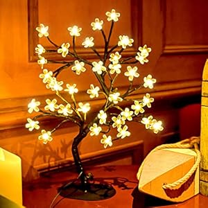 Cherry Blossom Tree Light,17inch 40LED Lighted Tabletop Artificial Flower Bonsai Tree Lamp USB Powered by ZHOUDUIDUI for…