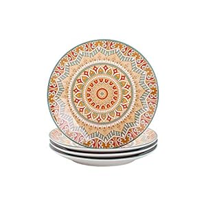 vancasso Tafelservies, dessertborden, porselein, 4-delige taartbordenset, Mandala-serie, Ø 21,2 cm platte borden voor ontbijt, Boheemse stijl
