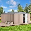U-MAX 10' x 12' Shed Outdoor Storage Shed Clearance, Large Metal Garden Shed Yard Steel Shed with Design of Lockable Doors, Tool and Utility Storage for Backyard, Garden, Patio, Outside use Taupe
