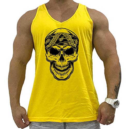 Regata Masculina Cavada MXD Conceito Caveira De Bandana (Amarelo, G)