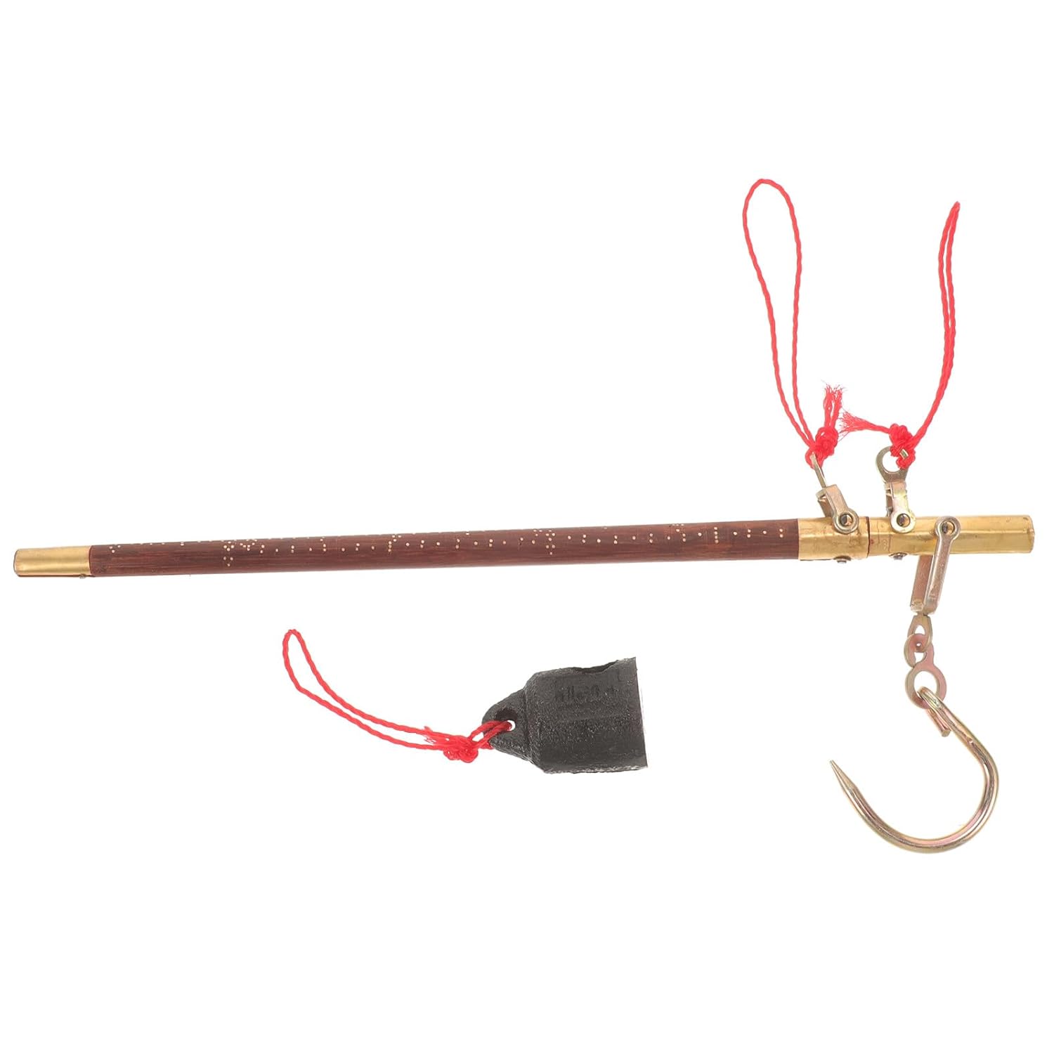 Zerodeko Handheld Vintage Wooden Rod Mechanical Scale with Copper Hook and Weight 5 Jin Capacity Portable Kitchen Food Measuring Tool for Home Use