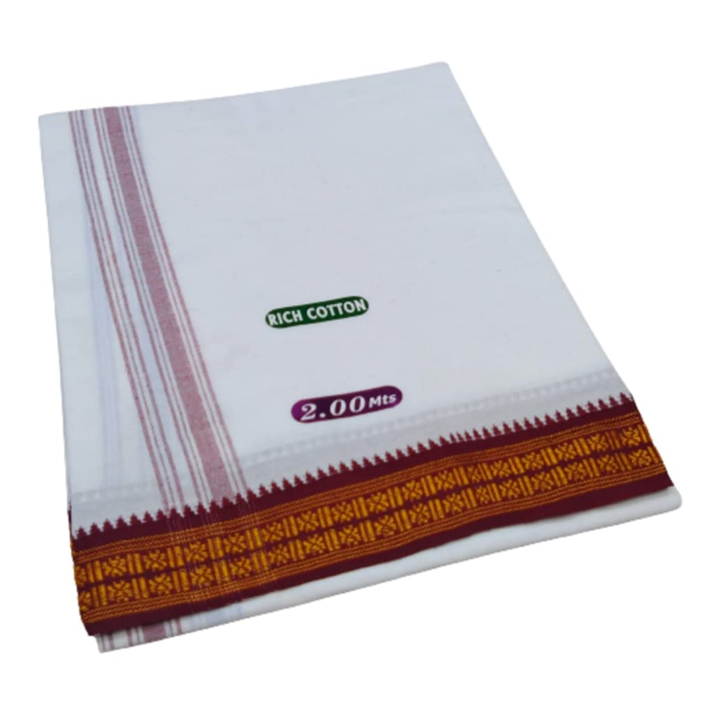 Rich Cotton 2.00 Mts Single Dhoti Fancy Border White Colour (Pack of 1 Piece)-picture-35