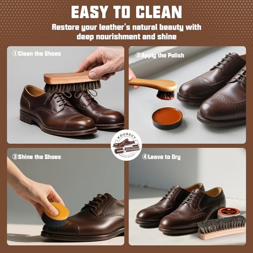 Leather Shoe Shine Kit for men-16 PCS Shoe Polish Kit Black Brown Neutral Shoe Wax,Mink Oil and Buffing Cloth for Boots Care4