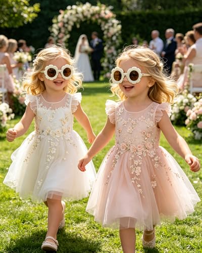 Image of 2PCS Flower Girl Gift Sunglasses-Daisy Floral Round Shaped Sunglasses, Little Bridesmaid Proposal Gift