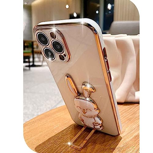 Image of KC Back Cover for Samsung Galaxy A35 5G, Hidden Rabbit Folding Bracket Kickstand Electroplated Soft Silicone Camera Protection Case - Pink