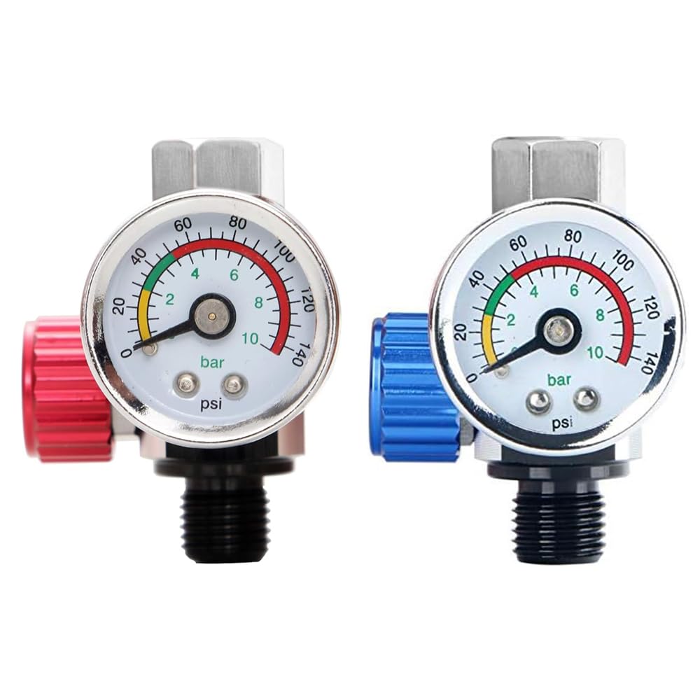 SEIWEI 2PCS Air Compressor Pressure Regulator Aluminum Alloy with Gauge, 0-140 PSI Male Thread 1/4