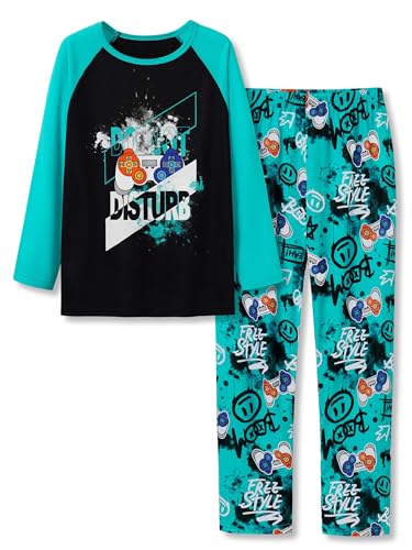 Topgal Boys Girls Pajamas Long Sleeve Sleepwear Trendy Navy Face Tie Dye Checkered 2-Piece PJs Set Comfy Big Kid Size 6-18