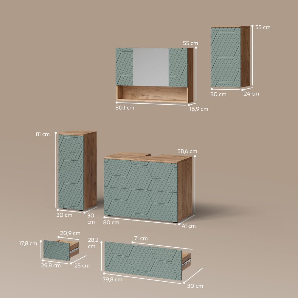 Livinity Conjunto de Muebles de baño Ronco, Verde/Roble Dorado 80 cm