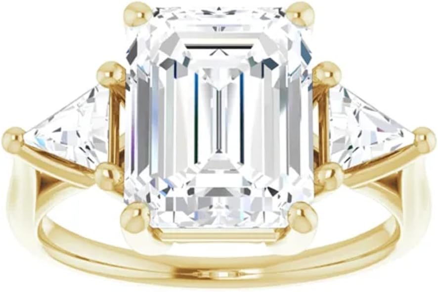 Moissanite Wedding Ring Set, 10K Yellow Gold, Emerald Cut, 6 Stones, Size 3-12, Ring For Women