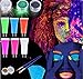 Produktbild Kinderschminke,Emooqi Schminke Set Hochwertiges Schminkfarben UV-Bodypaint,8 Farbe Schminkpalette,6 UV Farben,4 Glitzer,3 Pinsel & 30 Stencils,Schminke für Kinder,Erwachsene,ostergeschenke für kinder